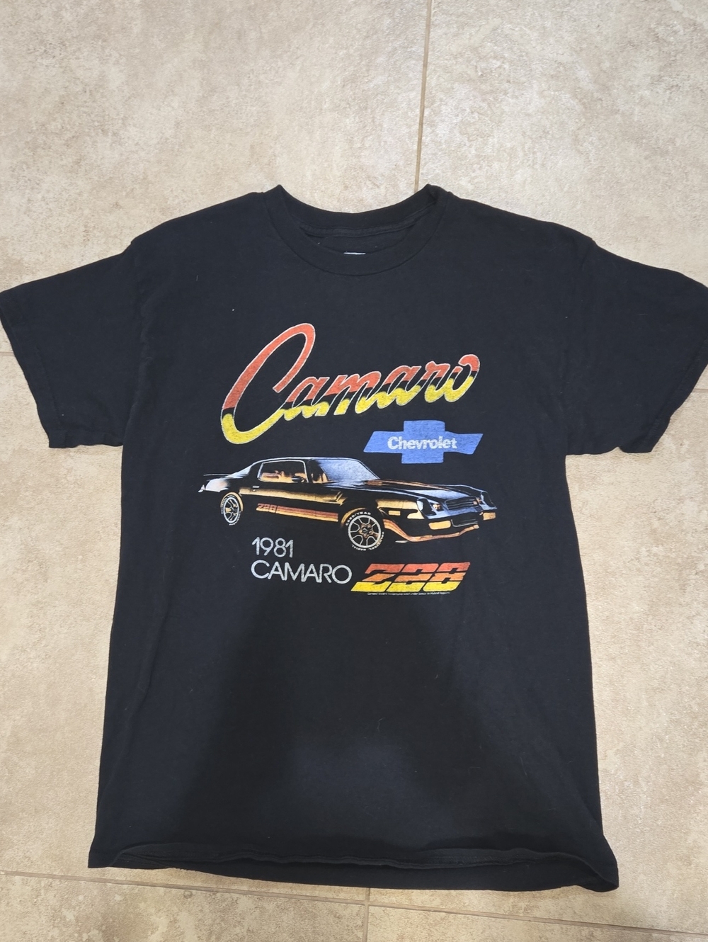 Hybrid Apparel Black 1981 Camaro Graphic Tee with Red and Yellow Accents